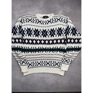 Vintage American Portrait Sweater Mens Medium Crewneck Knit 90s Pullover Retro